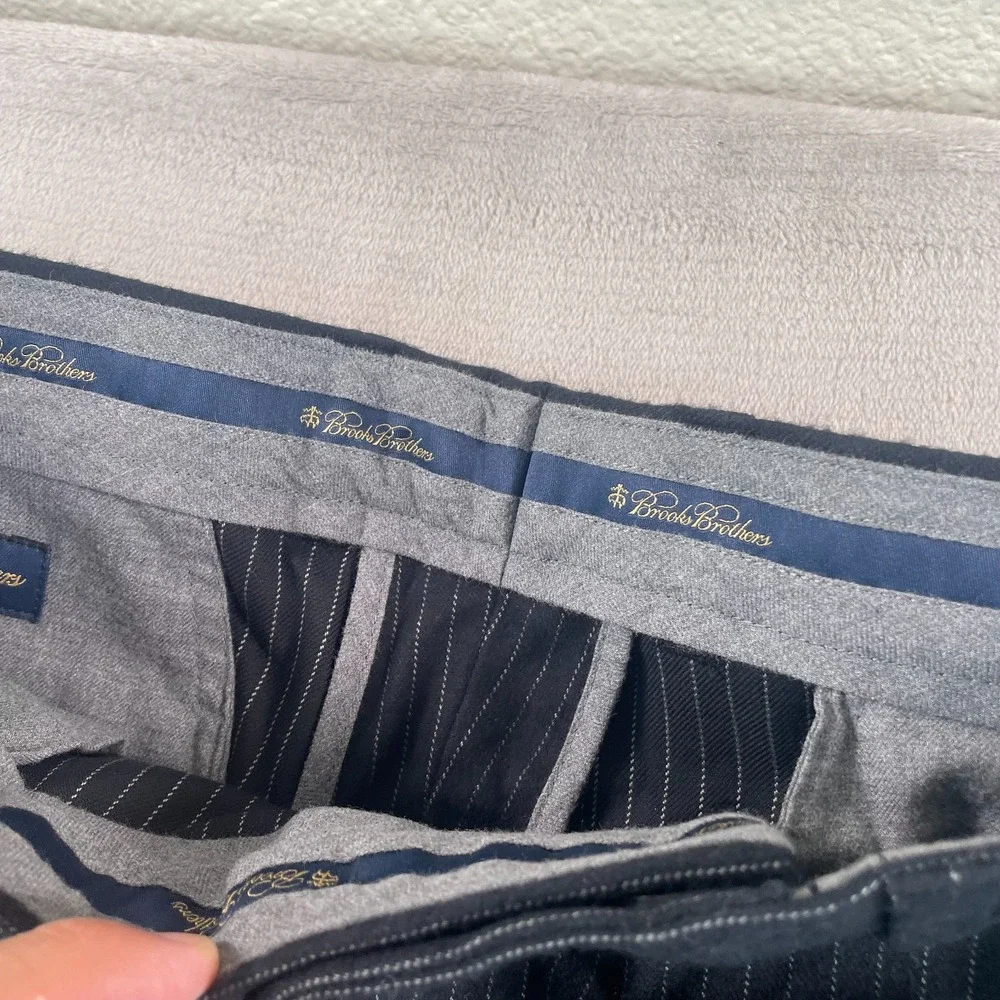 Brooks Brothers Clark Trouser Pants Men 34x30‎ Black Pinstripe Wool Blend NWOT